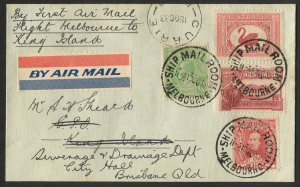 AUSTRALIA: Aerophilately & Flight Covers: 13 October 1933 (AAMC.338) Melbourne - Currie (King Island) flown cover, carried by Matthews Aviation on their opening flight. [Only 30 flown].