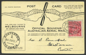 AUSTRALIA: Aerophilately & Flight Covers: 20 February 1917 (AAMC.13) Casterton - Melbourne flown "Basil Watson" card; with fine CASTERTON departure cds; 1d Red KGV tied by fine strike of the oval AUSTRALIAN AERIAL MAIL cachet.