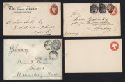 GREAT BRITAIN: Envelopes: 1892 QV 2�d grey-blue size D (Huggins & Baker EP34) postally used to Germany with 'TOO LATE/F.B.G.P.O' circular handstamp and NAUMBERG arrival backstamp, also size L (EP35) sixteen unused examples; also 1893 �d orange size E (EP