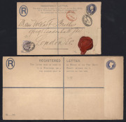 GREAT BRITAIN: Registration Envelopes: 1901 QV 2d issue No compensation table, 'Inland Revenue' heading on reverse (Huggins & Baker RP23) comprising size F (2 used), Size G (used in 1902 with KEVII 2�d private perfin added, & unused), size H used, and si - 2