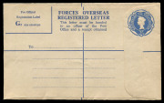 GREAT BRITAIN: Registration Envelopes - Forces Issues: 1968-82 QEII unused selection comprising 3/- Huggins & Baker RPF16, decimal era 15c RPF20, 20c, 35c, 60c, 65c, 75c (2), 90c & �1 'POSTAGE & REGISTRATION' (2) & �1 'FEE PAID FOR REGISTRATION', all ver