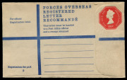 GREAT BRITAIN: Registration Envelopes - Forces Issues: 1968-82 QEII unused selection comprising 3/- Huggins & Baker RPF16, decimal era 15c RPF20, 20c, 35c, 60c, 65c, 75c (2), 90c & �1 'POSTAGE & REGISTRATION' (2) & �1 'FEE PAID FOR REGISTRATION', all ver - 3