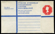 GREAT BRITAIN: Registration Envelopes - Forces Issues: 1968-82 QEII unused selection comprising 3/- Huggins & Baker RPF16, decimal era 15c RPF20, 20c, 35c, 60c, 65c, 75c (2), 90c & �1 'POSTAGE & REGISTRATION' (2) & �1 'FEE PAID FOR REGISTRATION', all ver - 4