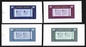 NAURU: 1980 Christmas set 20c & 30c se-tenant imperforate proof pairs in issued colours plus a second set in unissued colours, on gummed paper, unmounted. (4 items)