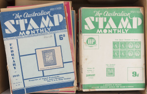 Philatelic Literature & Accessories: Australia: "The Australian Stamp Monthly" 1951-57 run of this monthly title, appears largely complete, plus a few odd issues outside this period, condition variable some without front covers and/or wit aged/brittle p