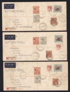 PAPUA - Aerophilately & Flight Covers: 30 May 1938 (AAMC.P134) Papua-New Guinea-Australia flight (6), all Port Moresby registered with different franking combinations noting Papua 3d & 4d Pictorial imprint pairs & 3d AIR MAIL with "Rift in sky"; all some - 2