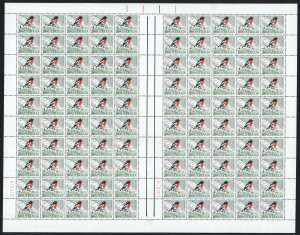 Australia: Decimal Issues: 1966 (SG.396) 25c Scarlet Robin, complete sheet (100), superb MUH. The scarce format introduced for later printings. 