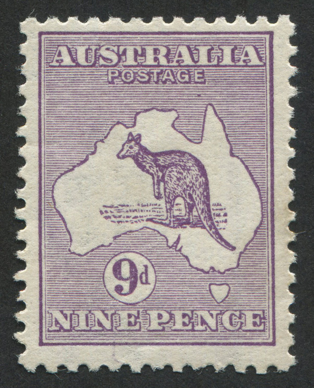 Kangaroos - Third Watermark: 9d Violet (Die 2), lovely MUH example.