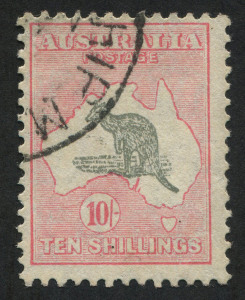 Kangaroos - CofA Watermark: 10/- Grey & Pink, fine used with tidy part 'SHIP MAIL' datestamp, BW:50A - Cat. $200.