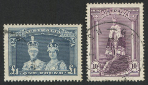 Australia: Other Pre-Decimals: 1937-49 (SG.177-78) Thick Paper 10/- & £1 Robes, fine used, BW:214 & 216 - Cat. $70.