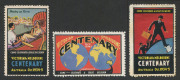 Cinderellas: 1934-35 VICTORIAN CENTENARY LABELS: "Come Celebrate a Great Occasion" issues (3), one showing an attractive tri-colour twin globes design.