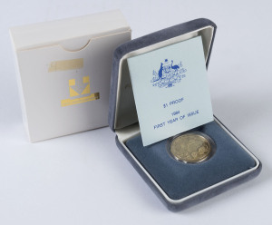 Coins - Australia: Decimal Proofs: 1984 Proof $1 in original plush case of issue with RAM Certificate and box.