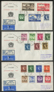 MOROCCO AGENCIES : MOROCCO AGENCIES: TANGIER: 1957 (SG.323-342) Centenary of British Post Office QEII &frac12;d to 10/- set tied by '1AP57' datestamps to three registered FDCs with Centenary cachets, addressed locally with rubber handstamps, hinge mount remnants