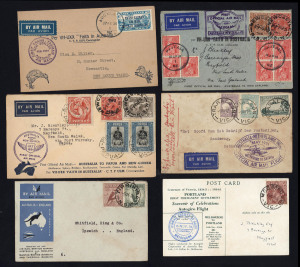 Aerophilately & Flight Covers : AUSTRALIA: Aerophilately & Flight Covers: 1931-34 selection including 1931 Australia-Java AAMC.204, 1934 (Apr.) Australia-NZ-Australia AAMC.371 (4), 1934 (July) Australia-Papua, Papua-Australia (2), Australia-Papua-Australia (3) & Australia-New Guinea-Australia (2), 1934 (Nov.) Melbourne-Portland postcard AAMC.461 (2), 1934 Australia-England AAMC.470 (4); also New Zealand 1934 (Feb.) NZ-Australia NZAMC.81e; some with mild toning, condition generally good to fine.