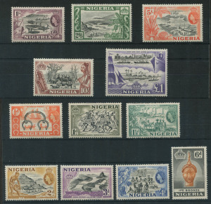 NIGERIA: 1953 (SG.69-80, ex 72c) QEII Pictorials �d to �1 set (ex 2d slate-violet), MLH/MVLH, Cat �80. (12)