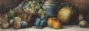 ARTHUR DUDLEY (working 1890 to 1907), still life with basket and fruit, watercolour, signed lower right "A. Dudley, '96", ​27 x 77cm