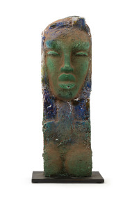 BJÖRN EKEGREN "Tuto" Swedish sand cast art glass sculpture, engraved "Björn Ekegren", 46.5cm high