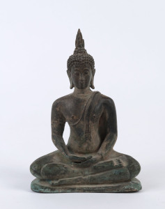 A Thai seated Buddha statue, cast metal, 19th/20th century, ​17.5cm high