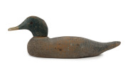 An antique decoy duck, carved timber with remains of original hand-painted finish plus glass eyes, 19th century, ​43cm long