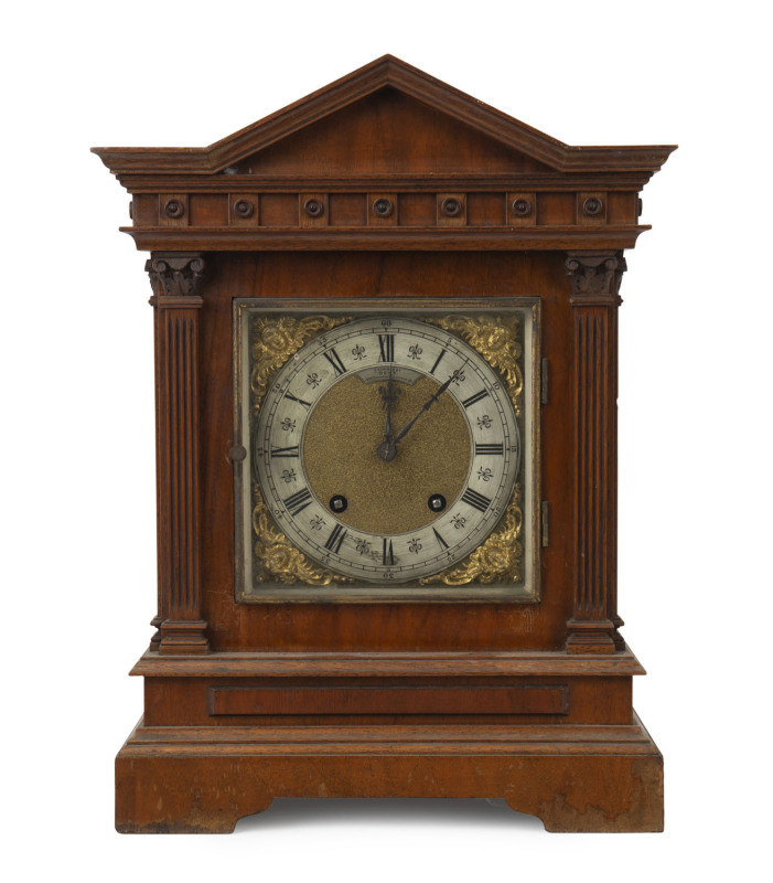 LENZKIRCH German mantel clock, time and strike movement in walnut case, late 19th early 20th century, 40.5cm high