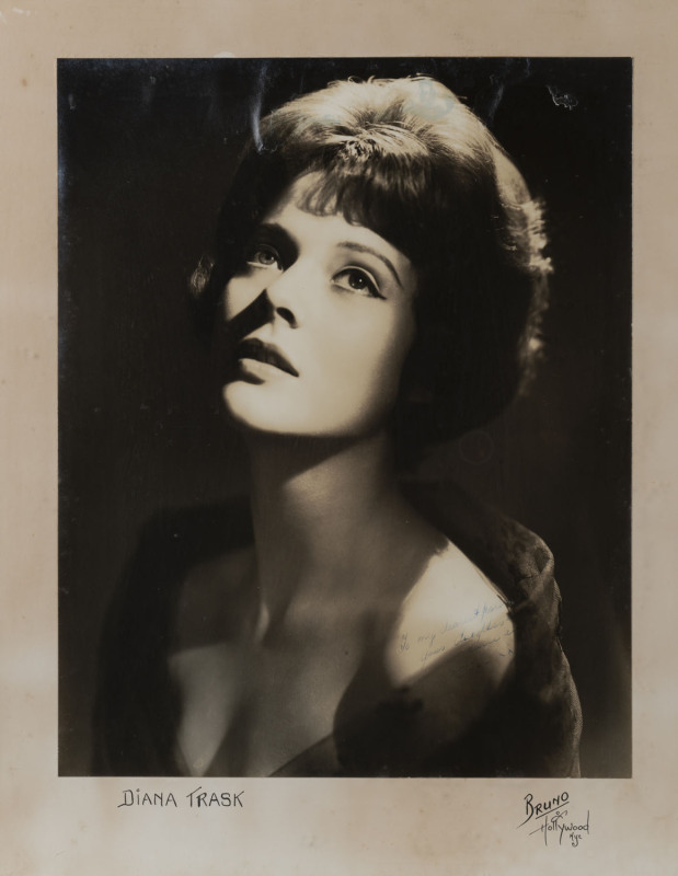 BRUNO BERNARD (Bernard of Hollywood) (1912 - 1987) DIANA TRASK, silver gelatin photograph, 49 x 39cm. Endorsed lower right "To my dearest parents, your daughter with love always, Diana."