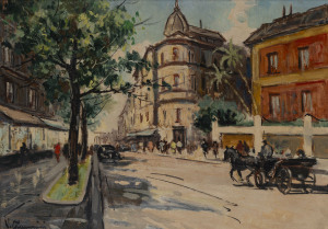 European School (Street Scene), oil on canvas, signed (illegible) lower left, ​50 x 70cm.