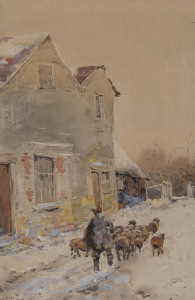 CLAUDE HAYES (Irish, 1852 - 1922) (Village scene) watercolours on card, signed lower left, 25 x 18cm.