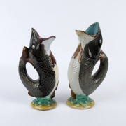 Two majolica fish jugs, 19th century, 26cm and 28cm high