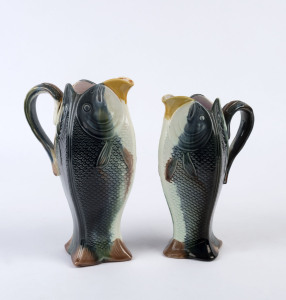 Two English majolica fish jugs, 19th century, 20cm and 22cm high