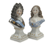 SAMSON pair of French porcelain busts titled "LOUIS XIV" and "LAVALLIERE", 19th century, 16cm high and 14.5cm high