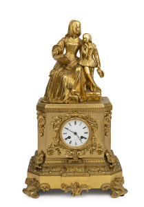 An impressive French figural mantel clock, time and strike movement with silk suspension in a fine gilt bronze case, movement and dial marked "MUIRHEAD A PARIS", 19th century, with key and pendulum, 59cm high