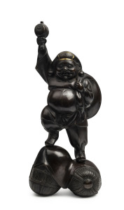A Japanese bronze statue titled "Daikokuten" (God of Wealth), Meiji period, 19th century, 40cm high