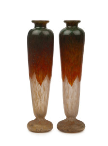 LE VERRE FRANCAIS "FEUILLES D'ORSEILLE" pair of French cameo glass vases, early 20th century, no visible signatures, 41cm high