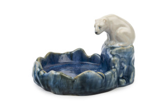 ROYAL DOULTON LAMETH "Polar Bear" stoneware bibelot, circa 1920s, impressed mark "Royal Doulton Lambeth, England", 12cm high, 16cm wide