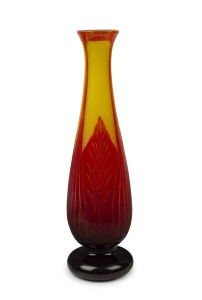 LE VERRE FRANCAIS "FEUILLES D'TABAC" tall French cameo glass vase, circa 1920, engraved "Le Verre Francais", 54.5cm high