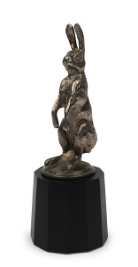 LOUIS LE JEUNE "Alvis" car mascot, chromed cast metal on later ebonized timber base, circa 1930s, signed "A.E.L.", 16.5cm high overall