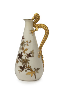 ROYAL WORCESTER English porcelain dragon jug with passionflower decoration, late 19th century, 25cm high