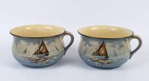 ROYAL DOULTON pair of English porcelain chamber pots, early 20th century, stamped "Royal Doulton, England", 15cm high, 28cm wide