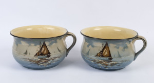 ROYAL DOULTON pair of English porcelain chamber pots, early 20th century, stamped "Royal Doulton, England", ​15cm high, 28cm wide