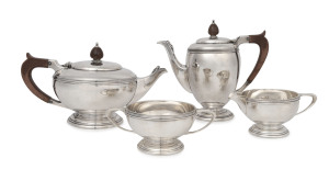 An English four piece sterling silver tea service by Mappin & Webb of London and Sheffield, 20th century,the tallest piece 20cm high, 1860 grams total