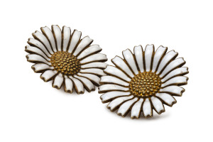 GEORG JENSEN Danish gilded sterling silver and enamel "Daisy" clip on earrings, 20th century, ​3cm diameter,