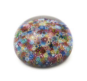 BACCARAT French millefiori glass paper weight, 20th century, acid etched factory mark. 5cm high, 8cm diameter