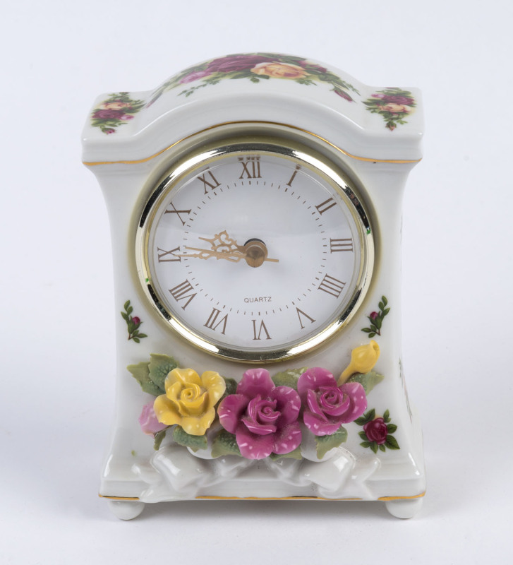 ROYAL ALBERT English porcelain cased table clock with quartz movement, late 20th century, ​16cm high
