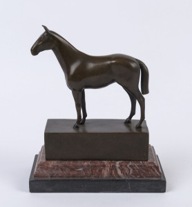 Equine statue, cast bronze and marble, signed "ANDRE", early 20th century, 21.5cm high, 17.5cm wide, 10cm deep