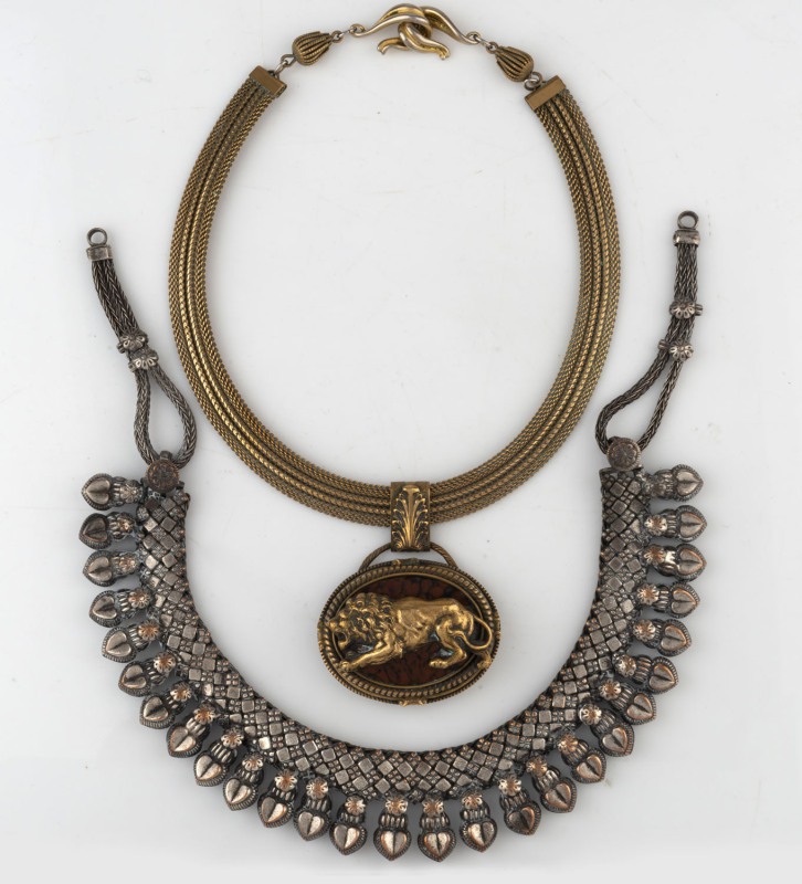 An Etruscan revival vintage necklace and an Eastern style necklace, 20th century, (2 items).