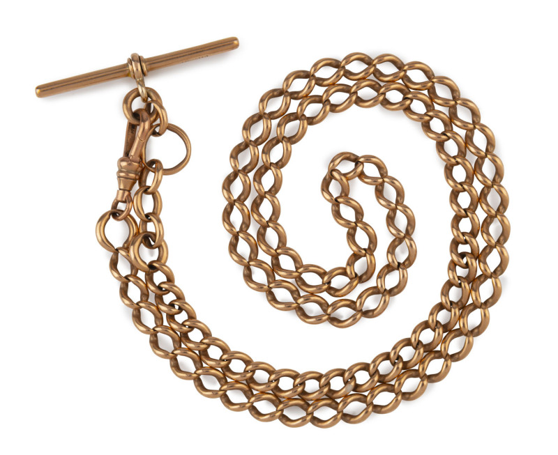 An antique English 9ct rose gold fob chain, late 19th century, stamped "375,9" with Birmingham anchor, 56cm long, 36 grams