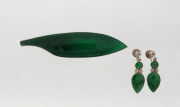 Danish sterling silver and green enamel leaf brooch and matching earrings, mid 20th century, stamped "VB, STERLING, DENMARK", the brooch 7cm long