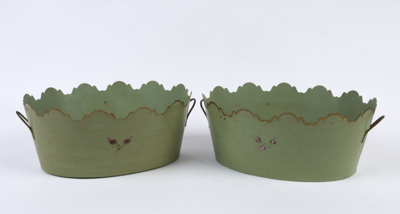 A pair of Florentine Italian hand-painted metal bowls, 20th century, ​13cm high, 34cm wide, 24cm deep