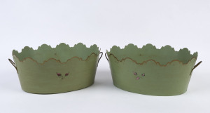 A pair of Florentine Italian hand-painted metal bowls, 20th century, 13cm high, 34cm wide, 24cm deep