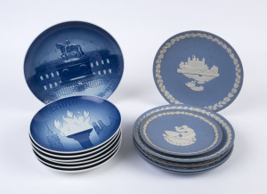 Six assorted WEDGWOOD jasper ware porcelain plates together with seven Danish porcelain plates, 20th century (13 items), the largest 23cm diameter